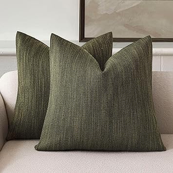 Foindtower Set of 2 Decorative Textured Burlap Linen Throw Pillow Covers Farmhouse Boho Cushion Cover Solid Accent Pillowcase for Couch Sofa Bed Living Room Home Decor, 22 22 Inch,Dark Green