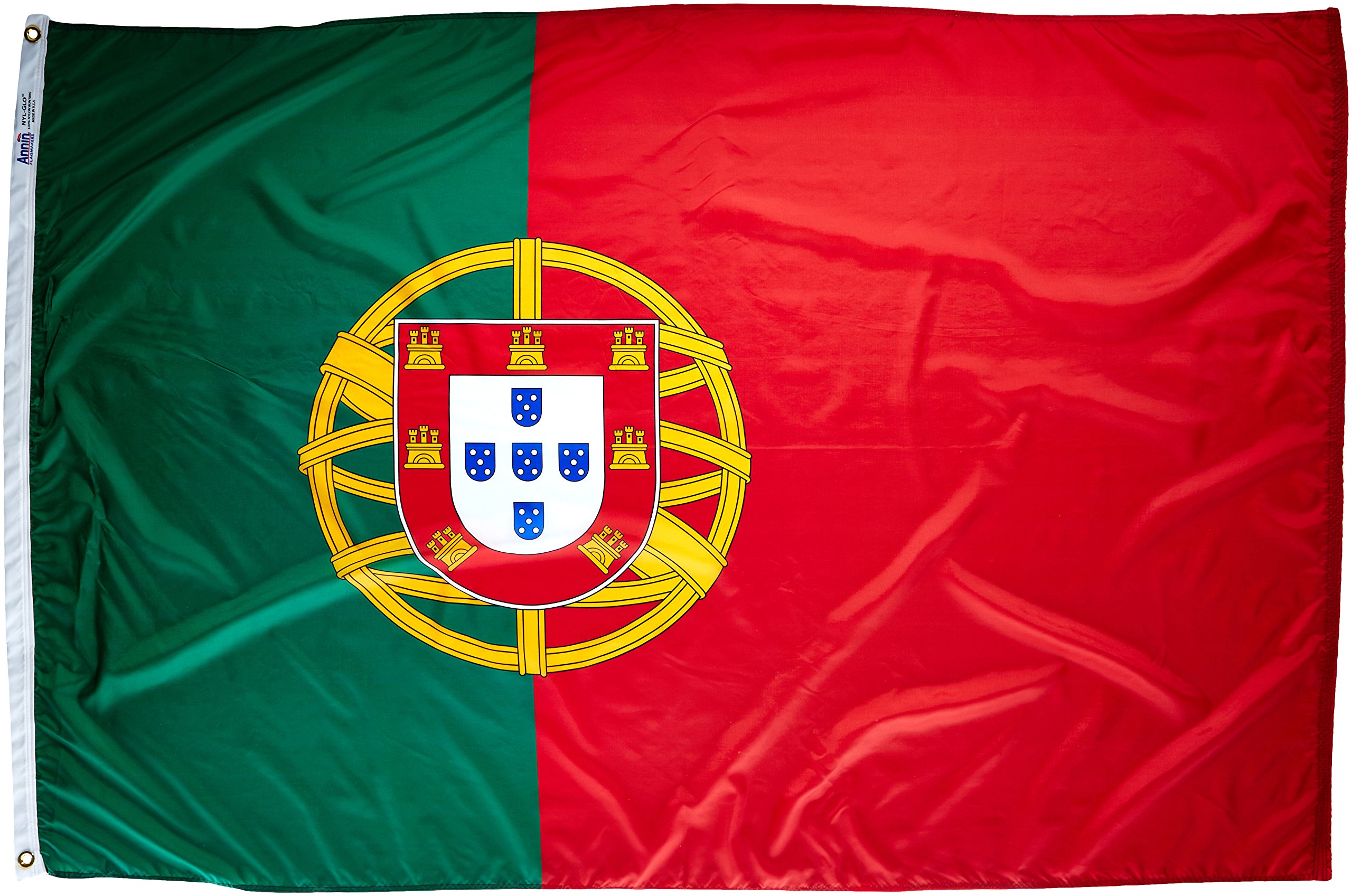 Annin Flagmakers Model 196852 Portugal Flag Nylon SolarGuard NYL-Glo, 4x6 ft, 100% Made in USA to Official United Nations Design Specifications