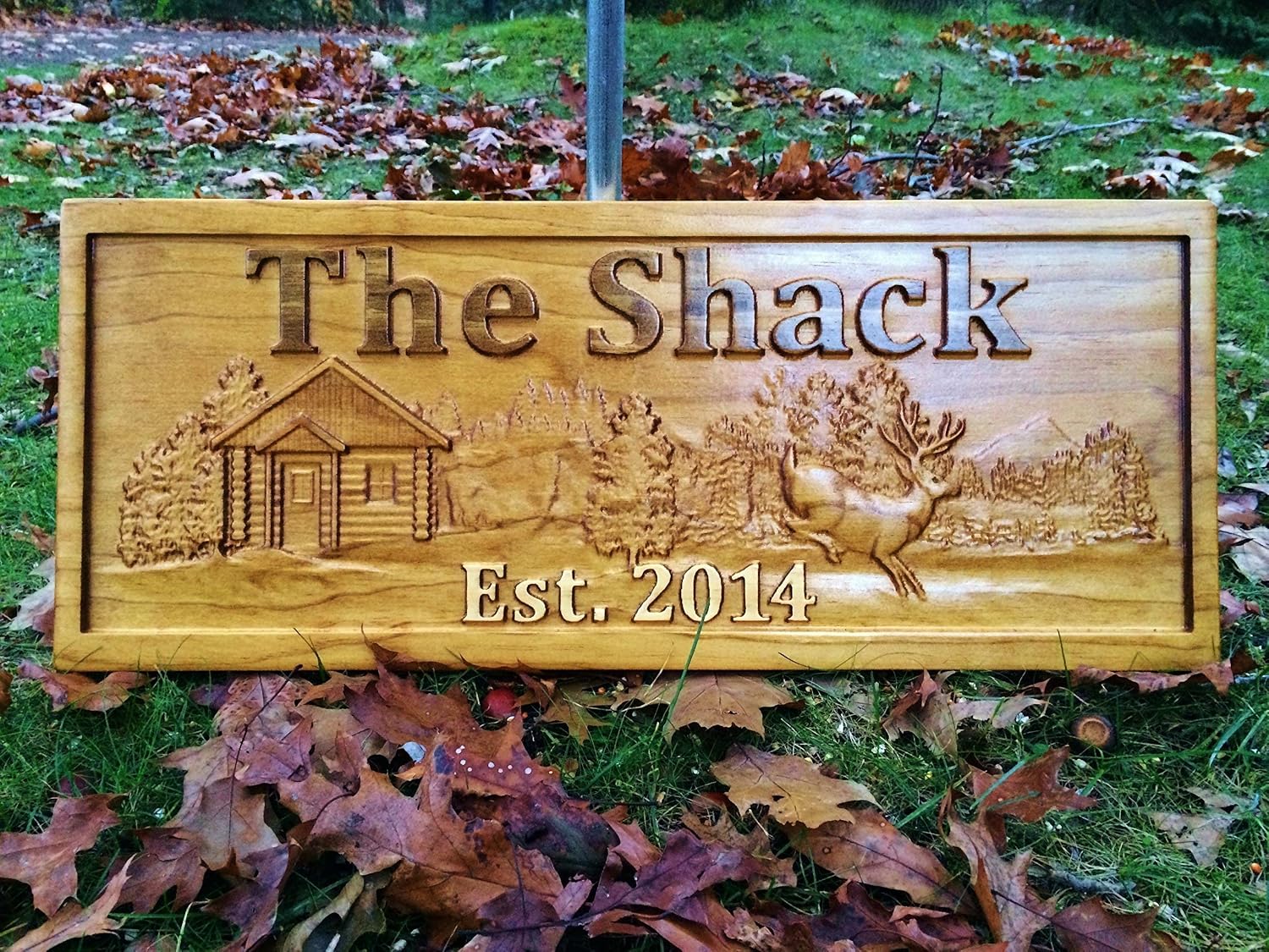 Personalized Cabin Sign Custom Wood Sign Rustic Cabin Decor Personalized Man Cave Sign Established Gift Camper Sign Lake House Sign Cottage Plaque Wooden Wall Décor Deer Home Decor