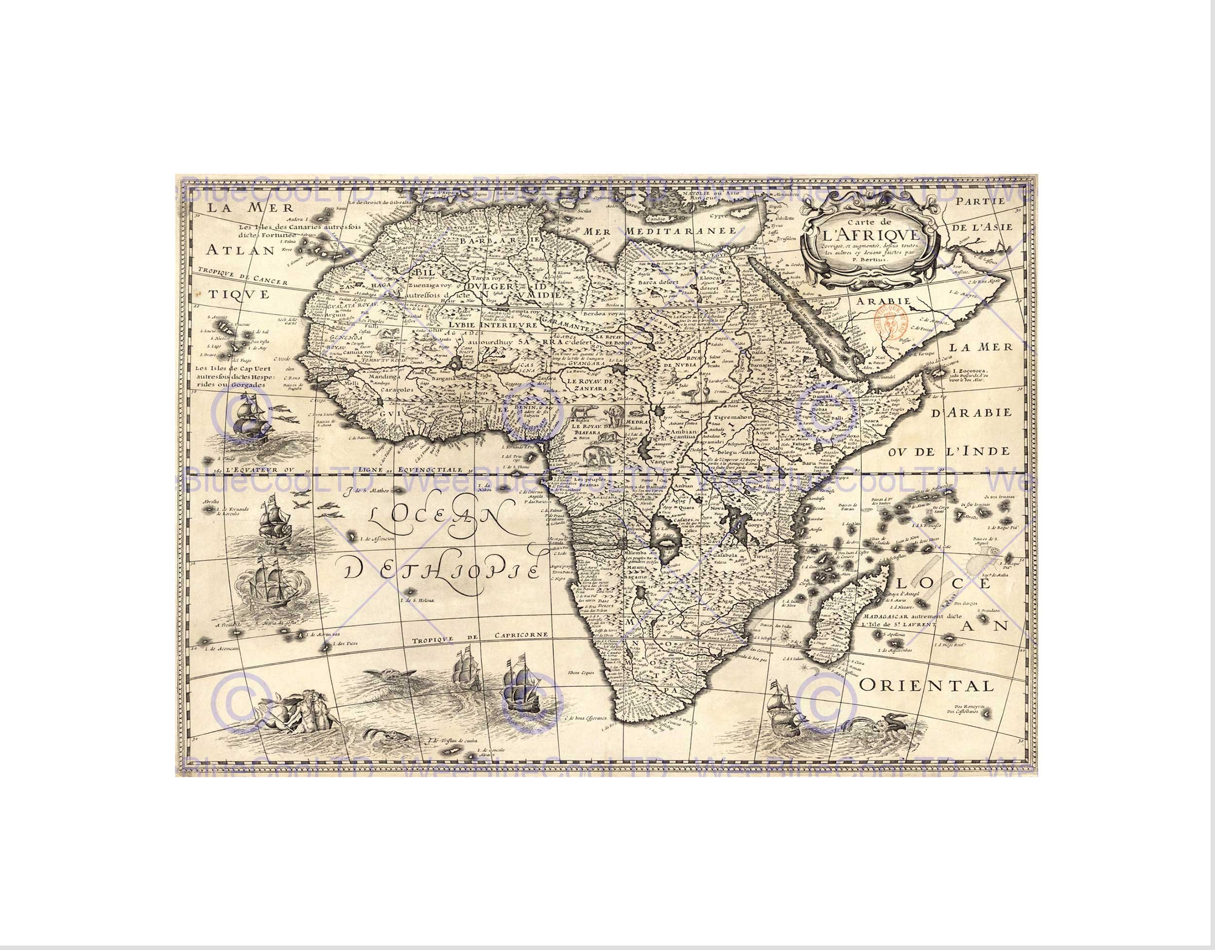 Wee Blue Coo MAP ANTIQUE CONTINENTAL AFRICA BERTIUSS BLACK FRAMED ART PRINT PICTURE B12X7032