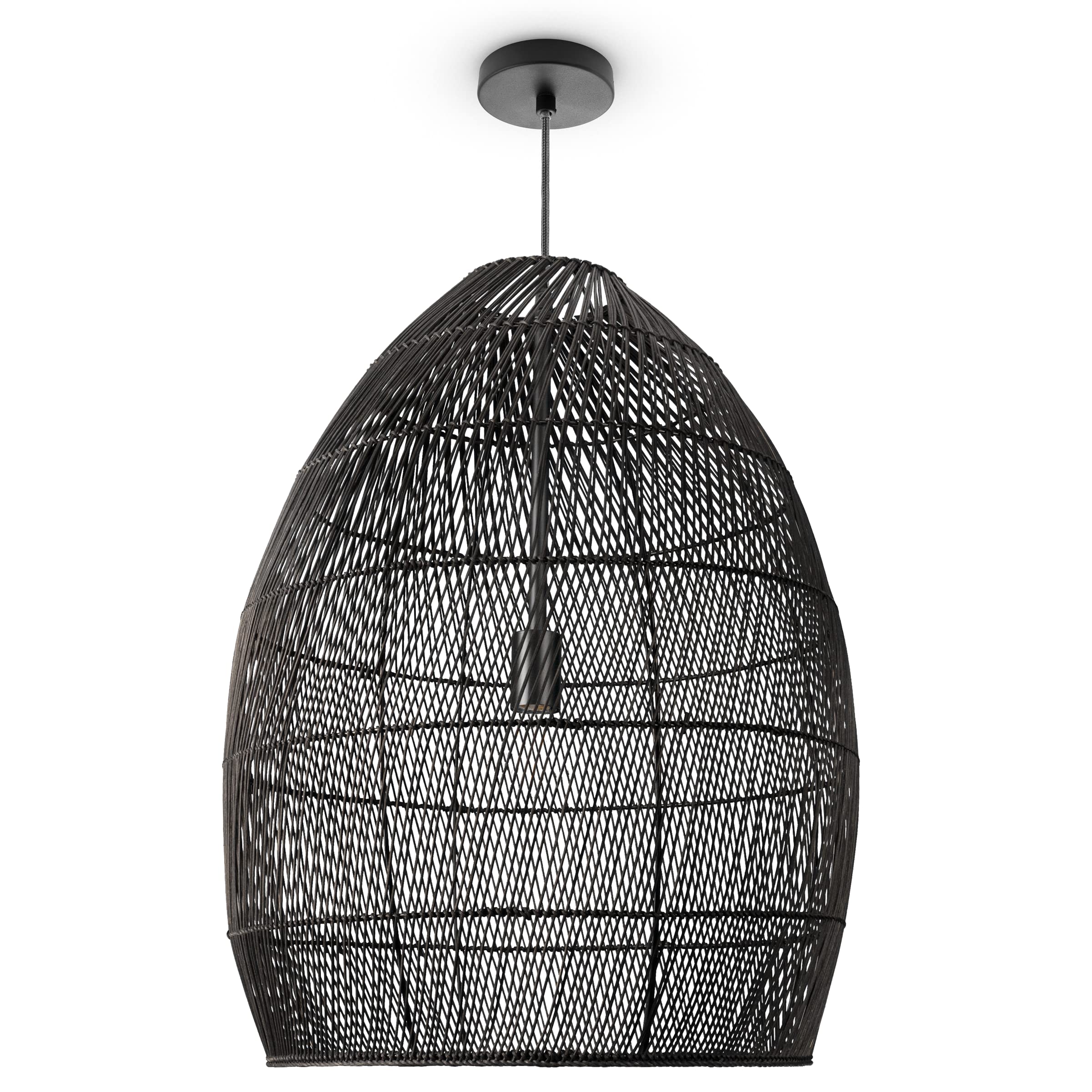 Paco Home Pendelleuchte Wohnzimmer Boho Korbleuchten Pendellampe Rattan Hängeleuchte Esszimmer Lampe Papier E27, Lampenart:Pendelleuchte - Typ 2, Farbe:Schwarz (Ø52 cm)