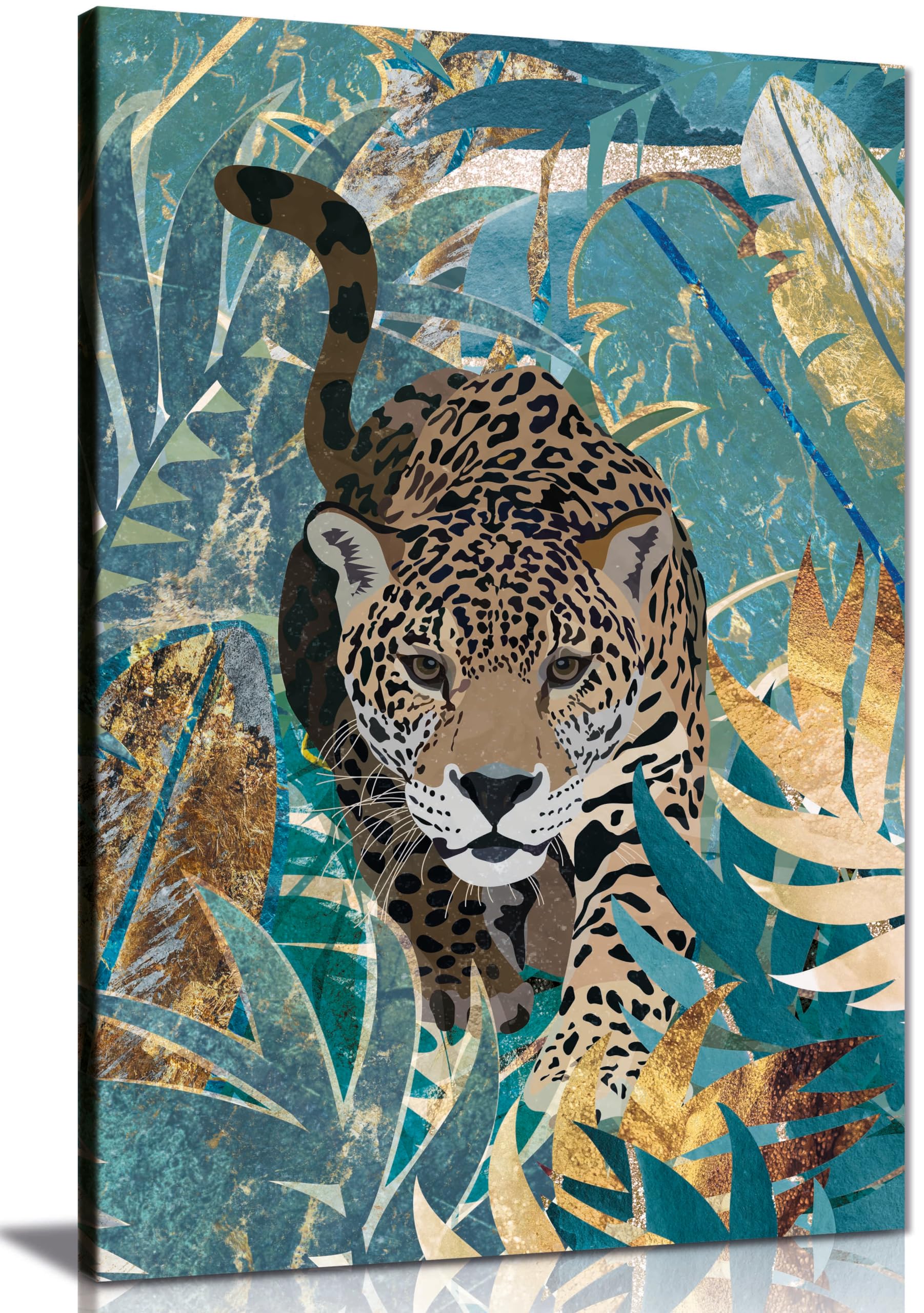 Panther Print Framed Canvas Jaguar Jungle 2 Print, Pictures For Home Walls, Bedroom, Living Room & Bathroom Decor 76X51cm (30X20in)