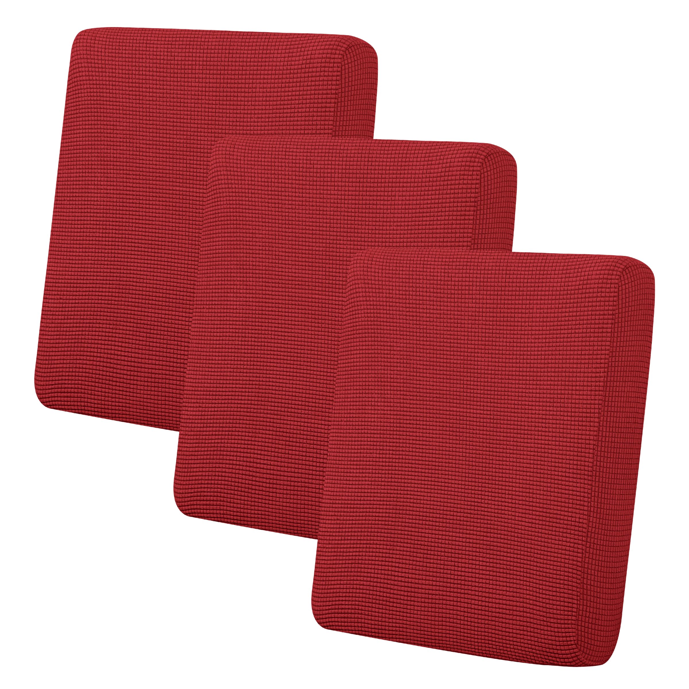 Easy-Going Stretch Individual Chair Couch Cushion Cover Sofa Cushion Furniture Protector Sofa slipcover Soft Flexibility with Elastic Bottom (3-Piece Sofa Cushion Cover, Christmas Red)