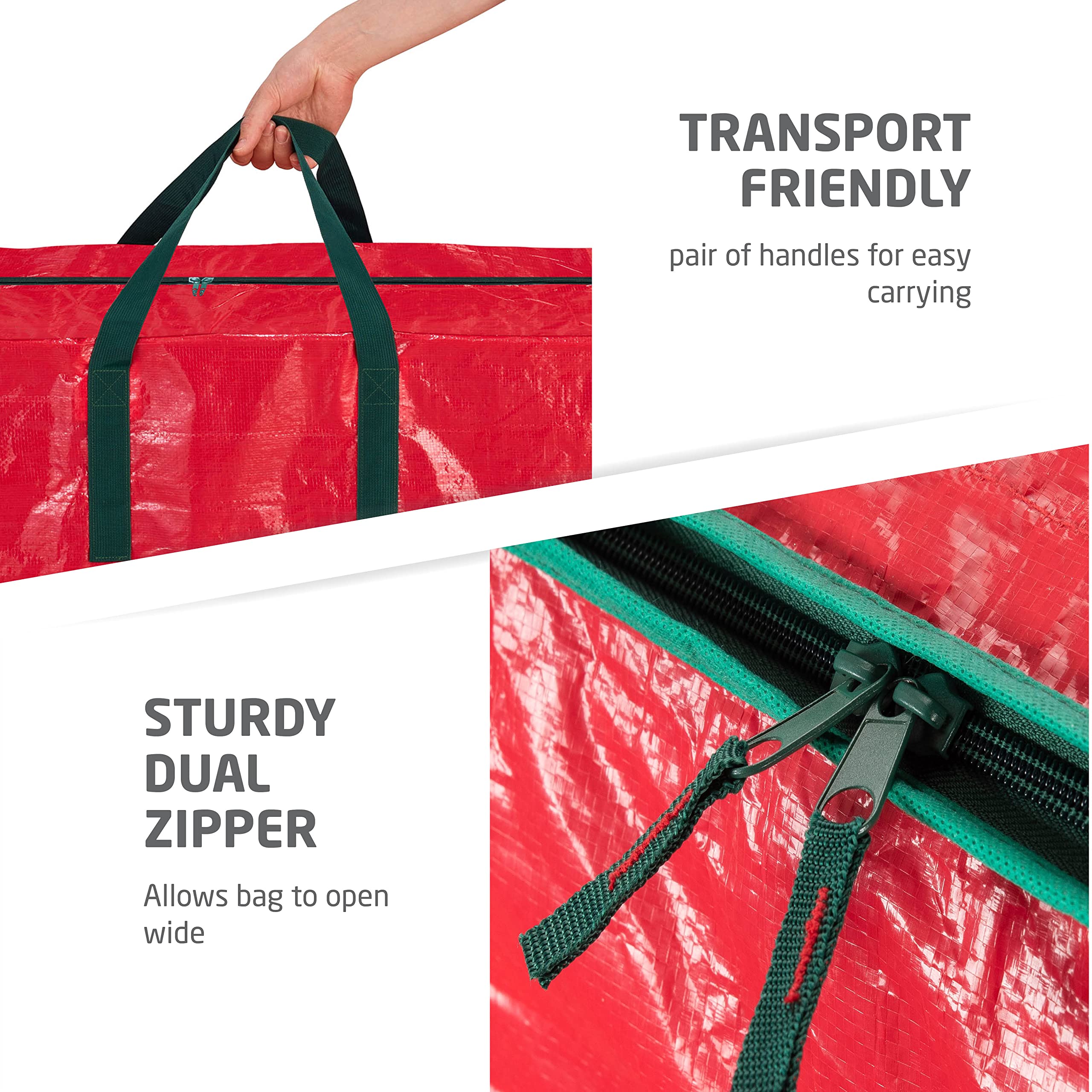 Grand sac de rangement pour sapin de Noël de 2,7 m – Lot de 3 pièces comprenant 2 sacs de rangement pour guirlandes pour décorations de Noël – Poignées de transport renforcées durables, double