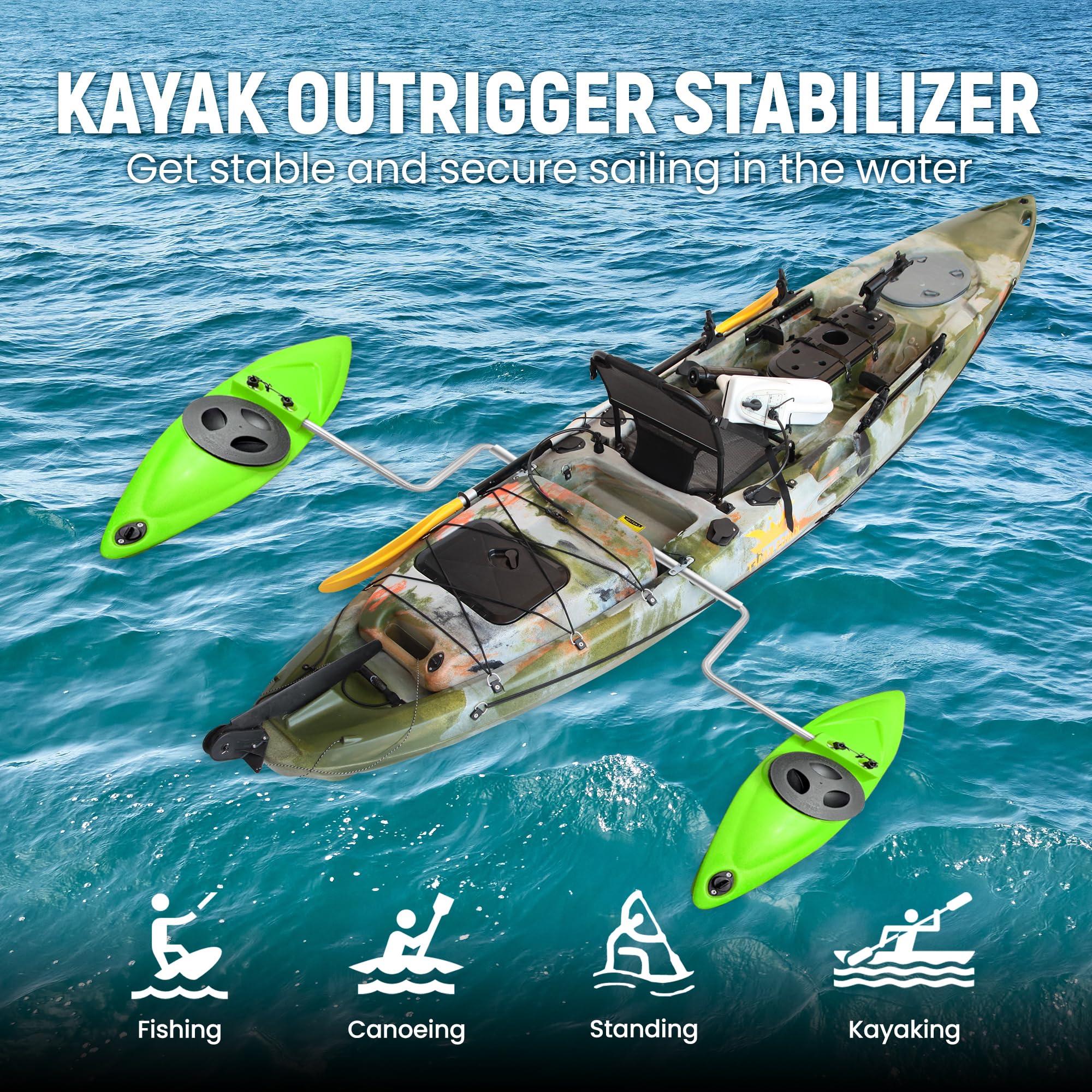 Stabilizzatori per Kayak, stabilizzatori per Canoe, Kit di Sistema per stabilizzatori e stabilizzatori per Kayak con Accessori per l'installazione e Asta per Bracci Sidekick