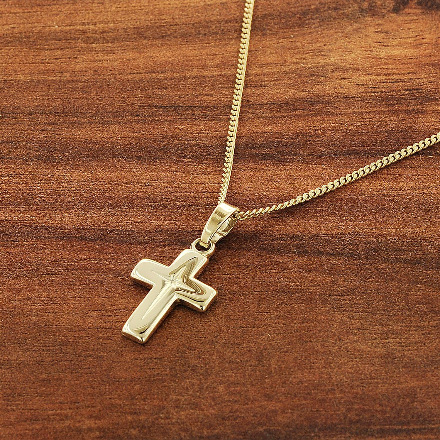 trendor Kreuz-Anhänger für Kinder Gold 585/14K mit goldplattierter Kette