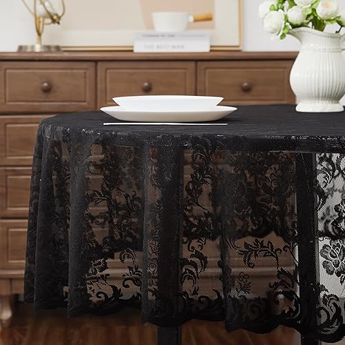 Miniatura 3 de WARM HOME DESIGNS Mantel para el Día de la Madre. Mantel redondo negro de 70 pulgadas. Elegante mantel de encaje para mesas redondas con diseño