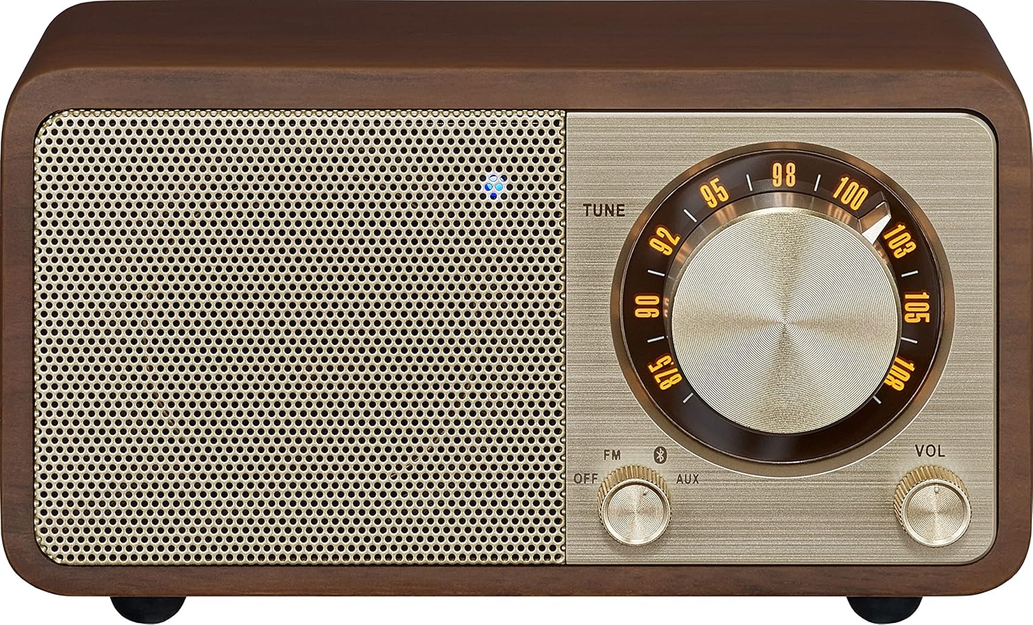 Sangean WR-7GW Wood Cabinet Mini Bluetooth Speaker with FM Tuner and Aux-in Special Edition Color Gold/Walnut (Renewed)