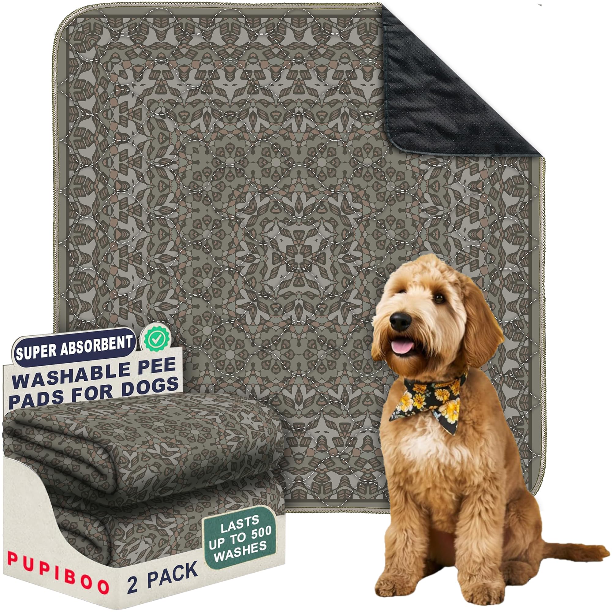 PUPIBOO Washable Pee Pads for Dogs - Super Absorbent Reusable Puppy Training Pads - 100% Waterproof, Leak-Proof & Non-Slip Whelping Pads for Pet Housebreaking — image 1