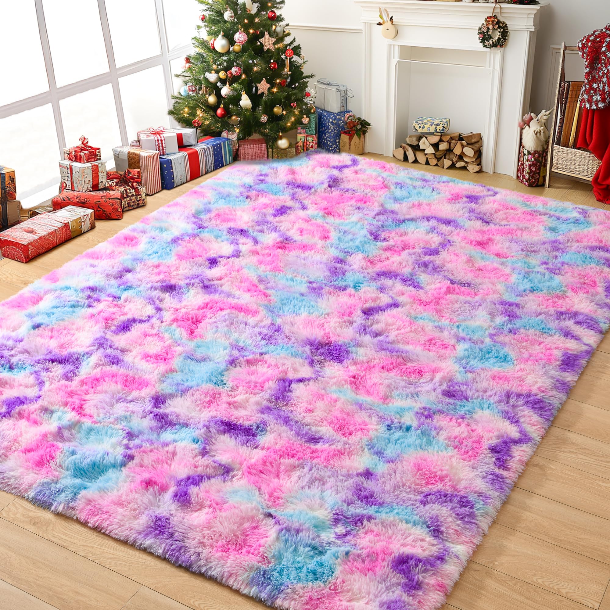Alfombra bonita de dormitorio para niñas Tepook colorida lanuda de 6 x 9 pies