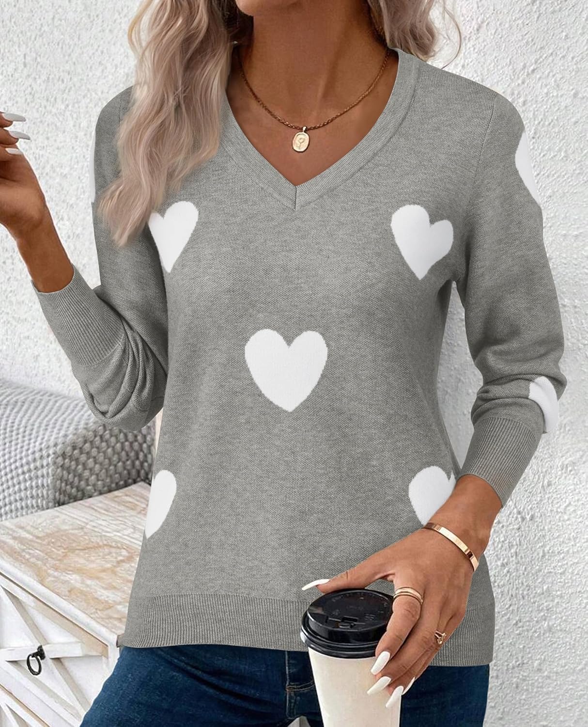 Women's Spring Sweaters 2026 Casual Long Sleeve Pullover V Neck Lightweight Sweatshirts Cute Blouse Tops