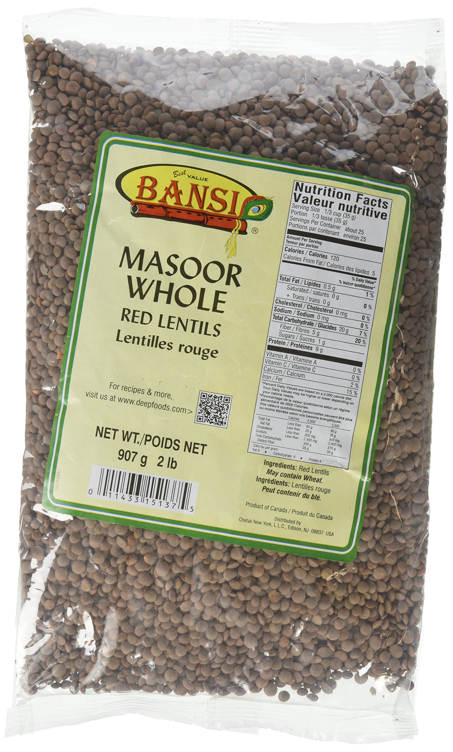 Bansi, Masoor Dal Whole (Red Lentils), 907 Grams(gm)