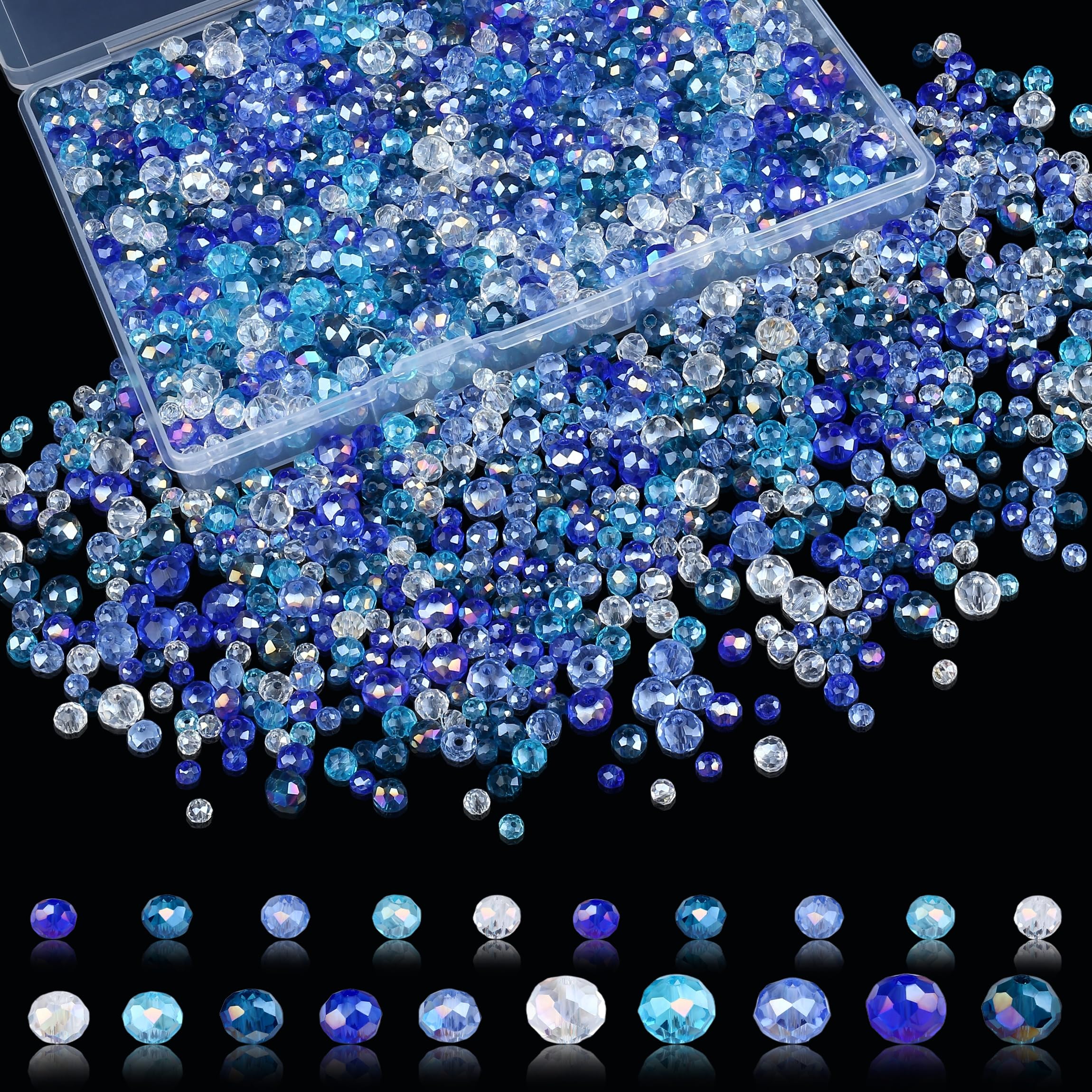 Sahoottie 1100PCS Blue Crystal Glass Beads for Jewellery Making
