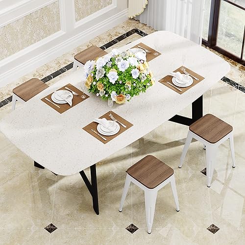 Miniatura 65 de [Juego de 4] Taburete metálico apilable industrial moderno para interior/exterior 17 pulgadas, Metal Plata sin espalda con madera,Sin espalda negro