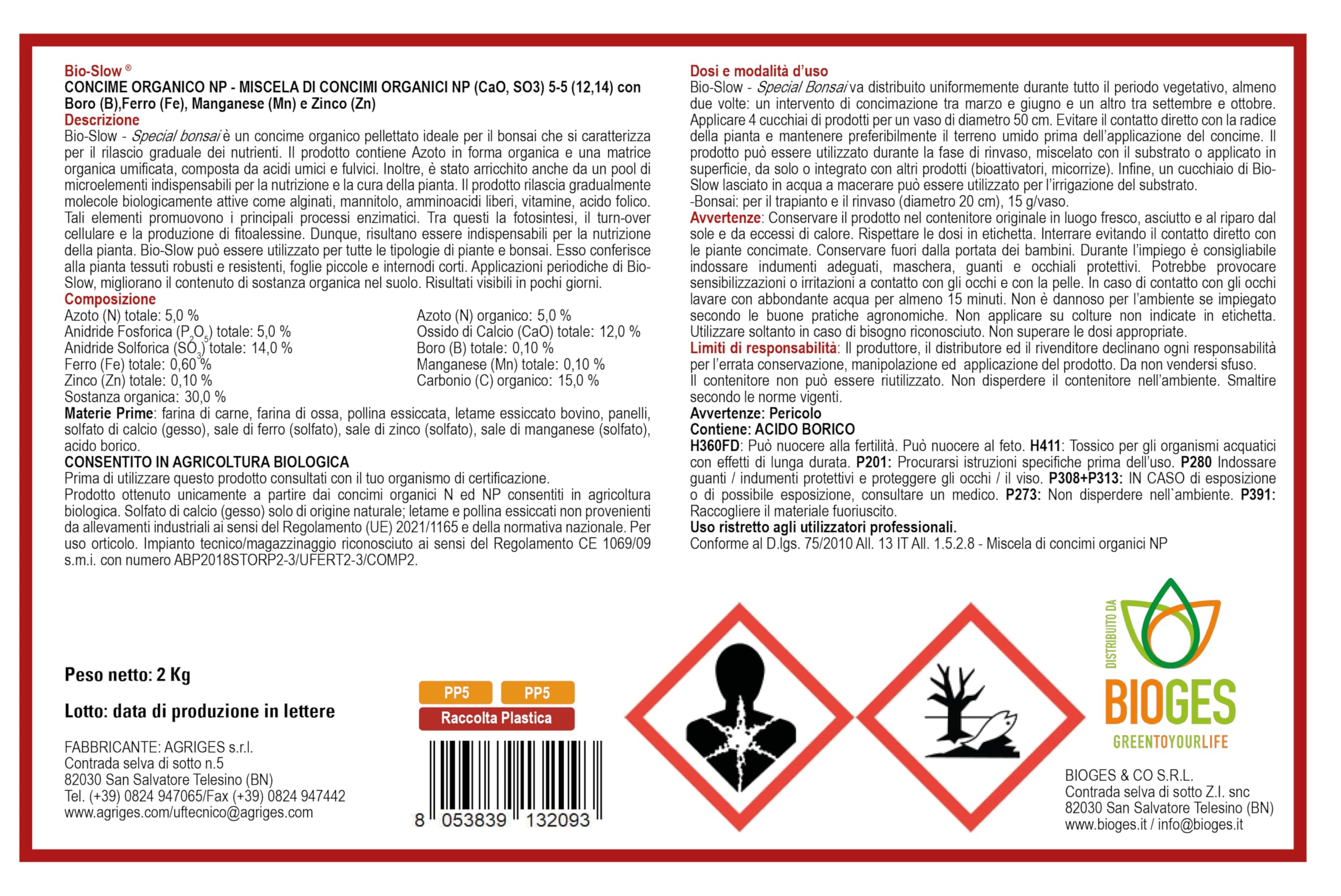 Bio-Slow 5.5.2 2 da 2 kg - Concime Organico pellettato a lenta cessione
