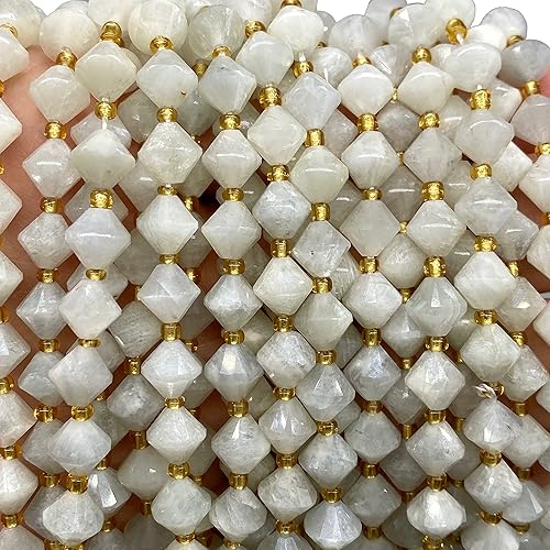 Miniatura 4 de ABCGEMS - Cuentas de piedra lunar gris ahumado de Madagascar (una revolucionaria técnica de corte bicónico, más ángulos para reflejar la luz),