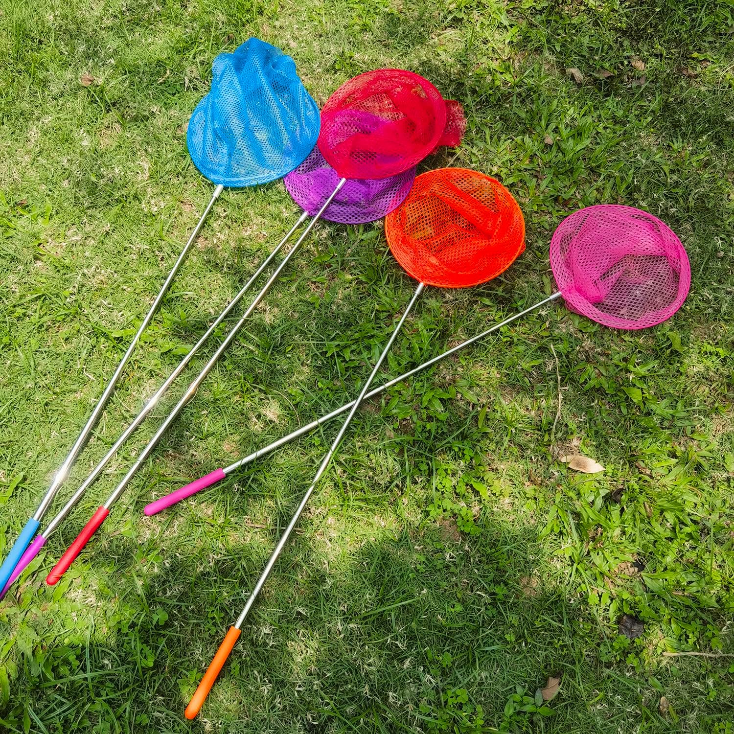 2 Pack Kids Telescopic Butterfly Fishing Nets for Kids Catching Butterfly Net Outdoor Tools for Catching Fish Ladybird, Extendable 34 Inches and Anti Slip Grip