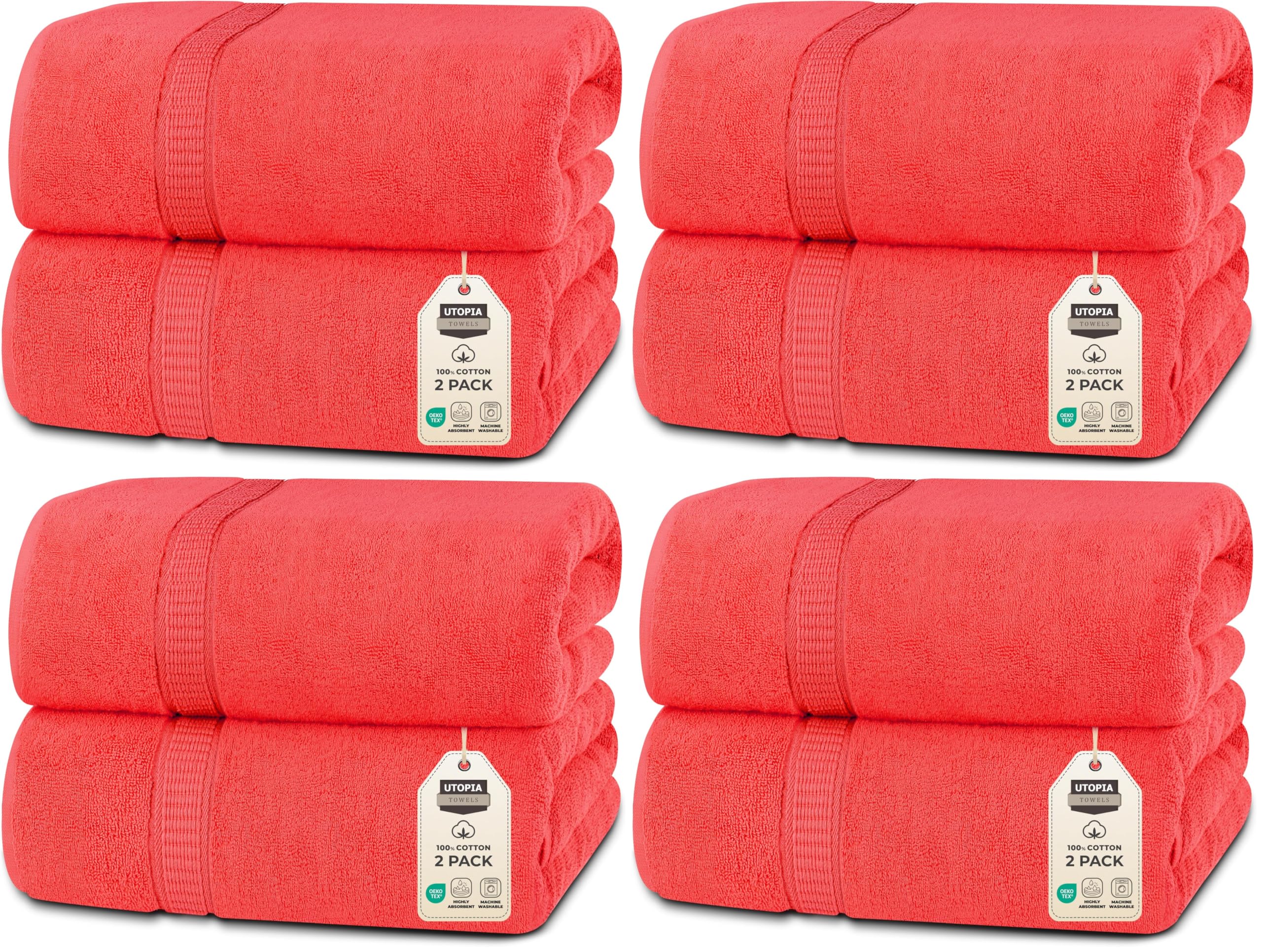 Utopia Towels Luxurious Jumbo Bath Sheet 2 Piece, 600 GSM, 35 by 70 Inches, 100% Ring Spun Cotton, Highly Absorbent and Quick Dry Extra Large Bath Towel, Super Soft Towel, Coral (Pack of 4)