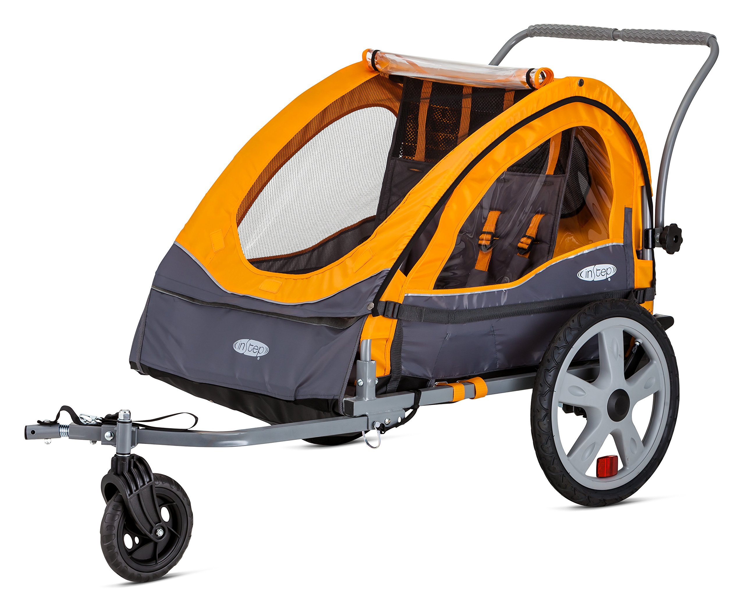 Sierra Double Seat Foldable Tow Behind Bike Trailers, Converts to Stroller/Jogger, Featuring 2-in-1 Canopy and 20-Inch Wheels, for Kids and Children, Multiple Colors Available