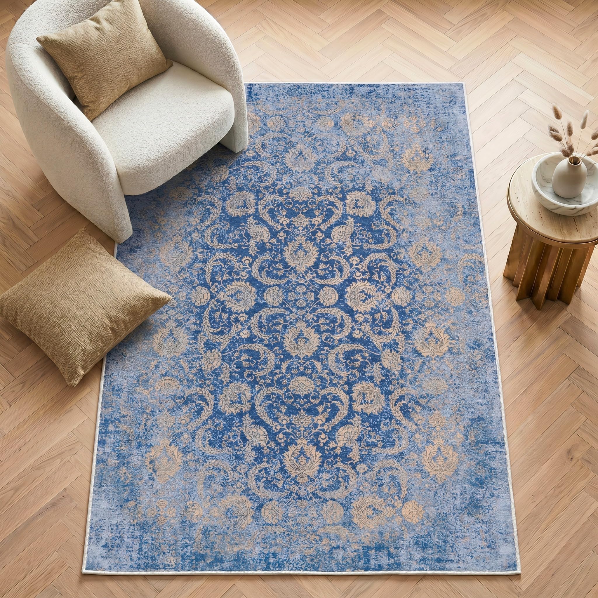 Imperium Homeware Machine Washable Rug, 200x300cm, Non-Slip Backing, Short Pile, Non-Shedding, Pet-Friendly — Area Rug for Living Room & Bedroom, Riviera Blue