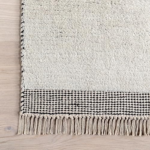 Miniatura 4 de Rugs USA x Emily Henderson Hyperion - Alfombra de algodón y lana con borlas, 3 x 5 pies, color marfil