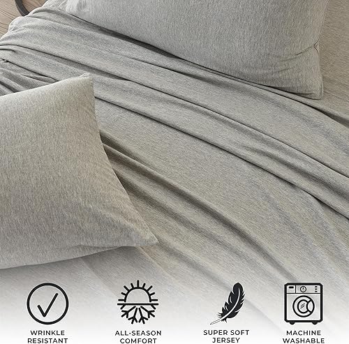 Miniatura 5 de Great Bay Home - Juego de 4 piezas de sábanas de algodón extrasuave tamaño matrimonial, transpirable, suave, cómodo y acogedor, sábanas color gris