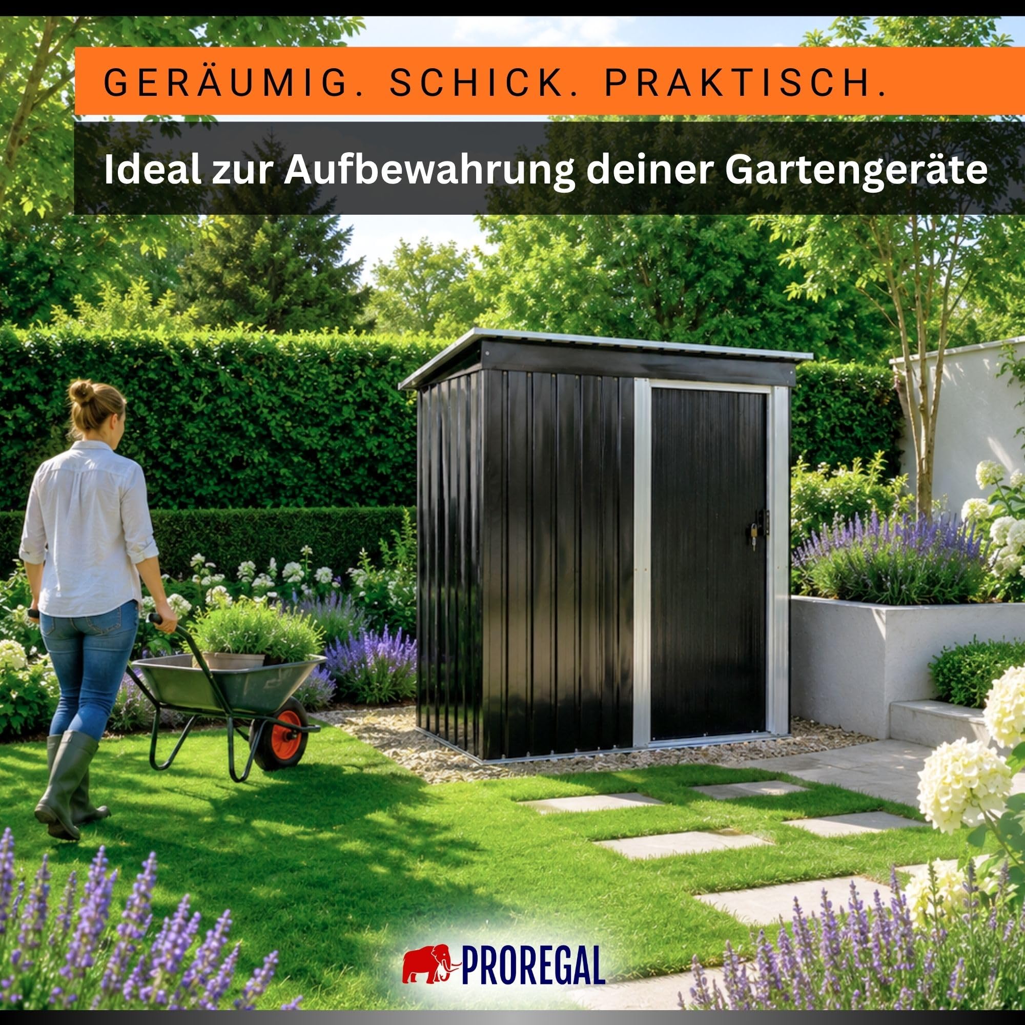 PROREGAL Gartenhaus Gerätehaus Eden Metall Klein für Garten mit Pultdach, 2 m³, abschließbarer Schiebetür 182x161x88cm Anthrazit Geräteschuppen wetterfest Gartenhütte Outdoor