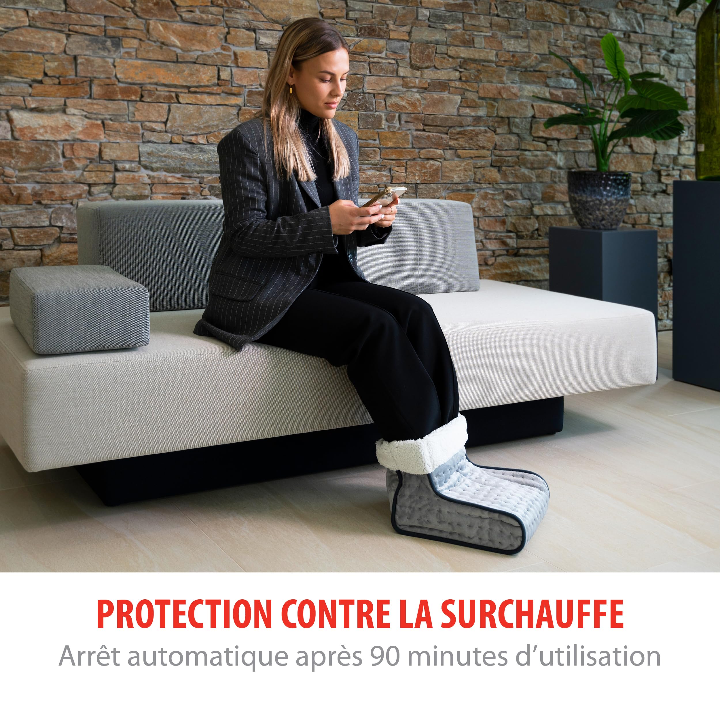 alpina Chausson Chauffant Electrique - Chauffe Pied Electrique Protection Contre la Surchauffe - Chaussons Chauffants Housse Intérieure Lavable - Bouillotte Pied 3 Réglages de Chaleur - Gris