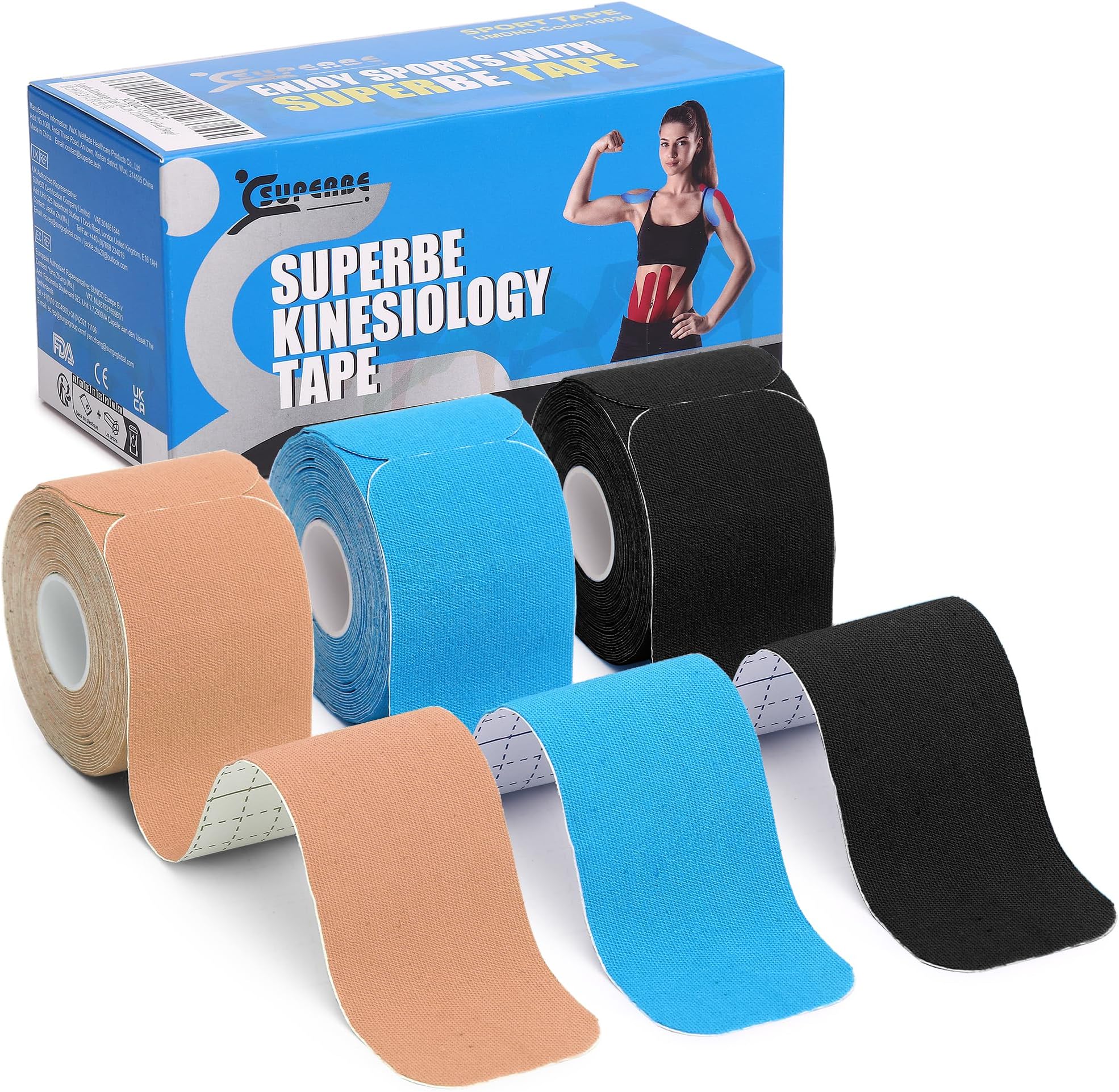 Kinesiology Tape Precut - K Taping Strips - Cintas Kinesiologicas for Pain Relief, Muscle Support & Injury Recovery, Waterproof, Breathable, Latex Free, 2 Inch x 16.5 feet (3 Rolls Pack)
