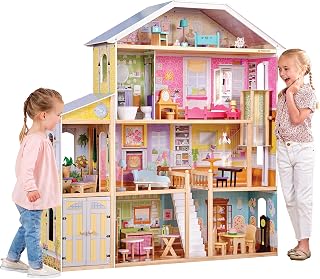 KidKraft Majestic Mansion Wooden Dollhouse: 4.5ft Tall, Elevator, Garage, 34 Accessories for 12-Inch Dolls, Ages 3+