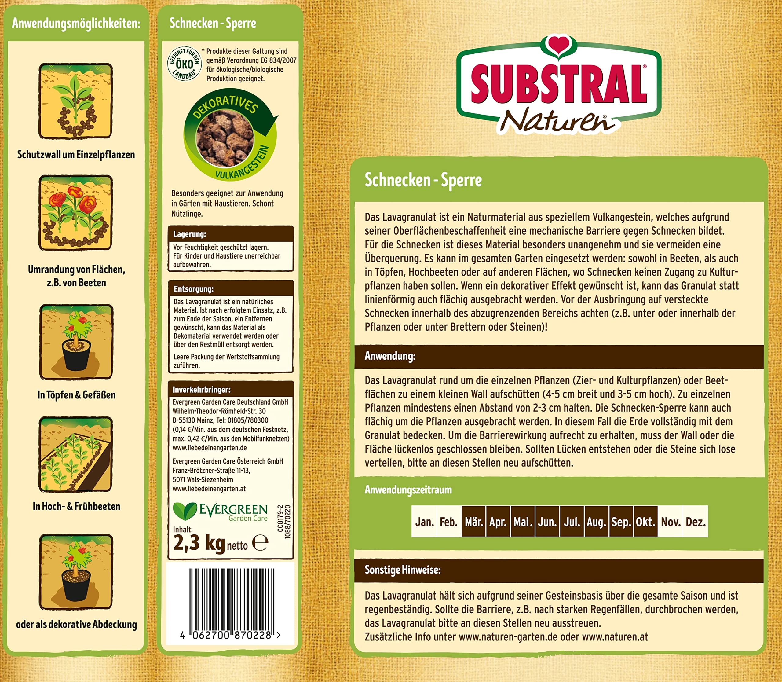 Naturen Bio - Barrera para Caracoles (Resistente a la Lluvia, granulado de Lava Especial para Proteger Caracoles en el jardín, Protege Plantas Ornamentales, Verduras y Frutas, 2,3 kg)
