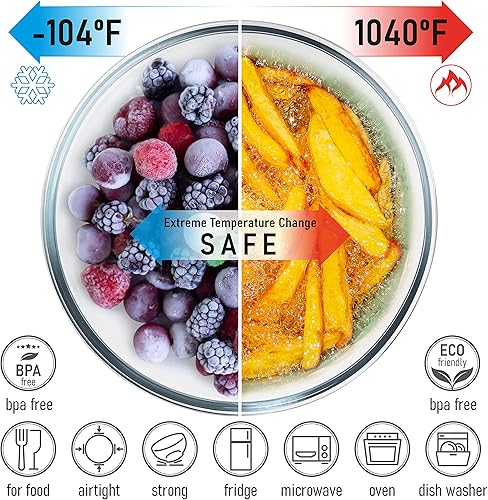 Miniatura 4 de Cuencos de vidrio para mezclar  Cuencos anidables  Bonitos cuencos de vidrio plegables con tapas de almacenamiento de alimentos  5 recipientes de