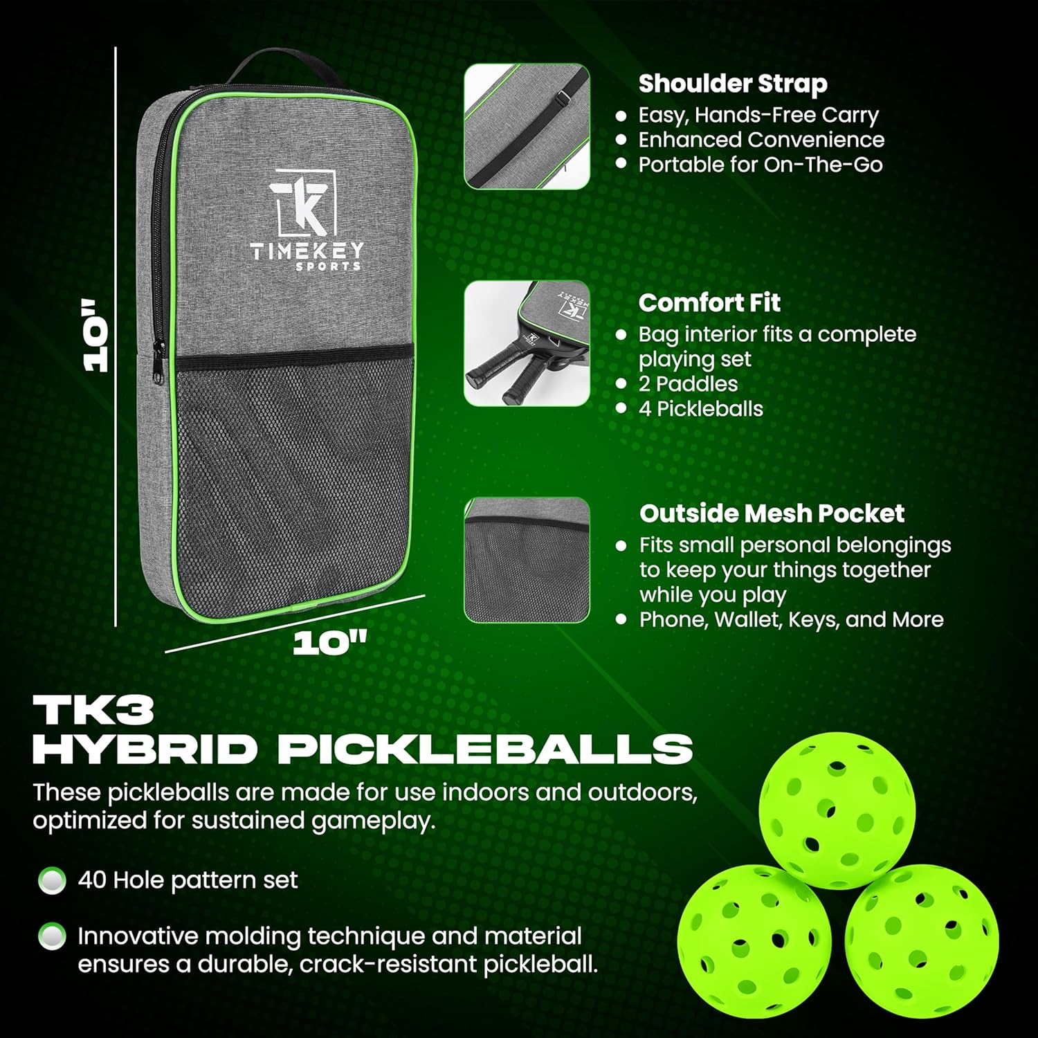 Pickleball Paddles Set of 2, Reinforced T700 Raw Carbon Fiber Paddles with High Texture Surface and Perforated Comfort Grip, Honeycomb Polypropylene Core, 4 Durable Pickleballs & Carry Bag. - Image 4