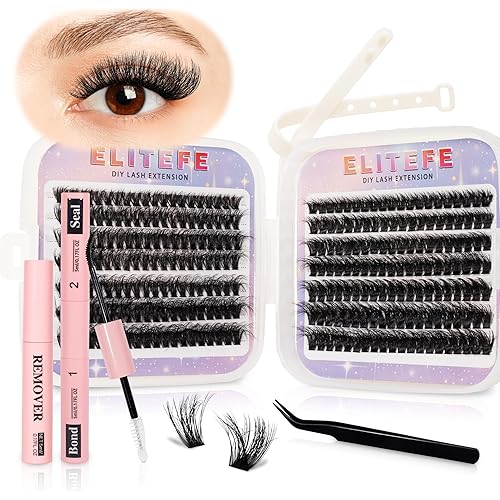 Lash Extension Kit DIY Lash Clusters Kit Eyelash Extensions Individual Lashes Extensions with (Lash Bond,Seal,Tweezers,Remover,280,60D80D,10-18)