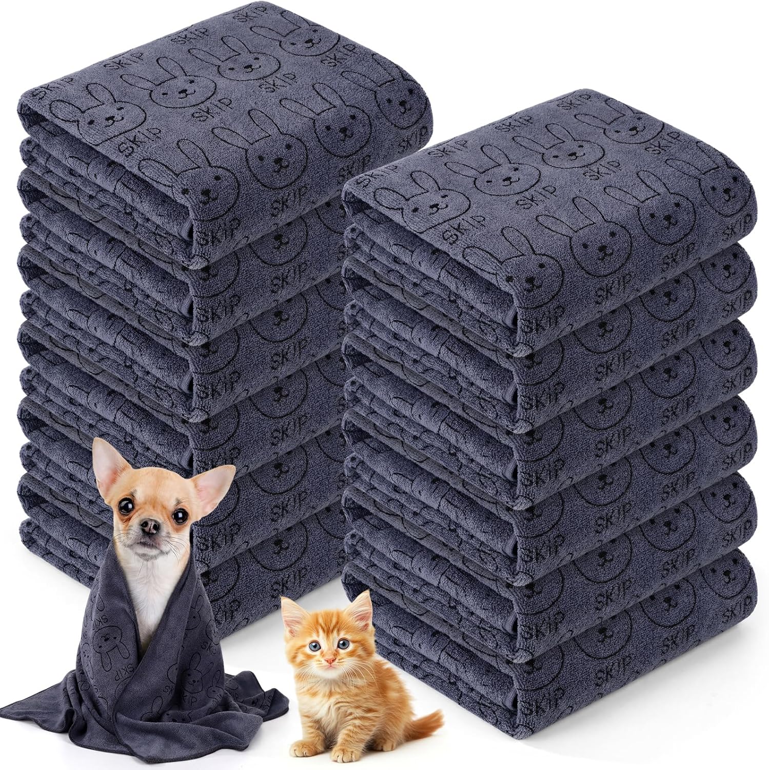 Irenare 12 Pcs Microfiber Dog Towels for Drying Dogs Cats, 20 x 40 Inch, Quick Drying Absorbent Pet Puppy Towels for Small Puppy Dog Cat Kitten Pet, Grooming Bathing Shower Travel Supplies(Gray)