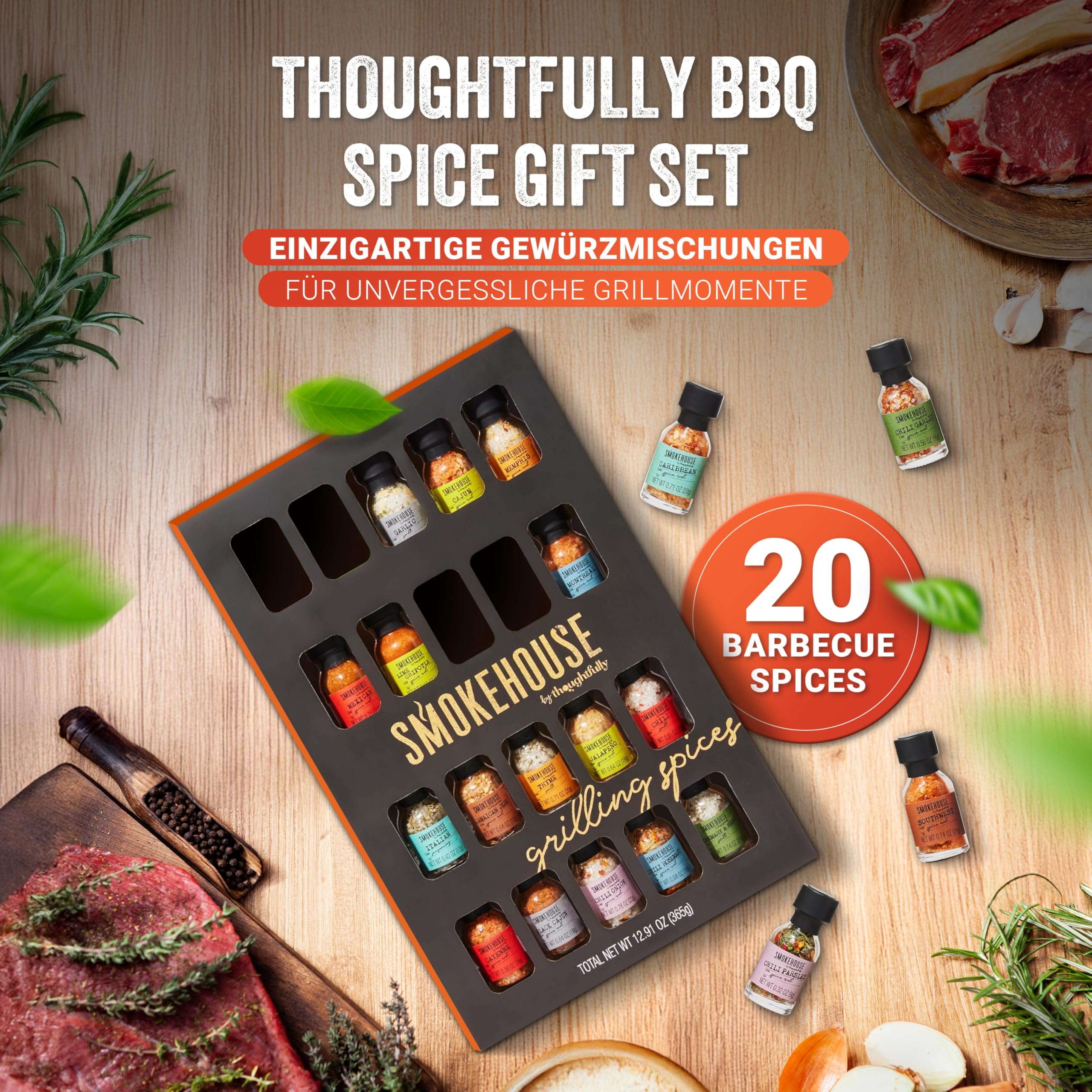 BBQ Gewürze Geschenkset - 20 Grillgewürze & BBQ Gewürzmischungen für Grillen & Barbecue