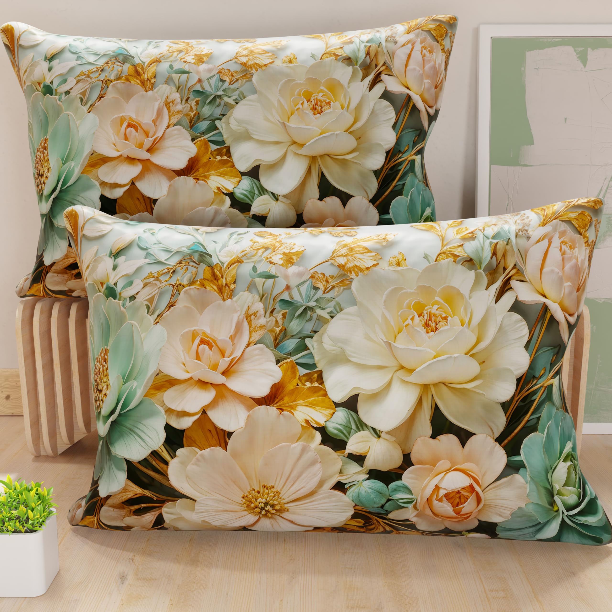PETTI Artigiani Italiani - Coppia di Federe Cuscino 40x145 cm in Microfibra, Cuscini Arredo Camera da Letto, Divano, Salotto, Set 2 Fodere Copricuscino, Federa Floreale 05 9, 100% Made in Italy