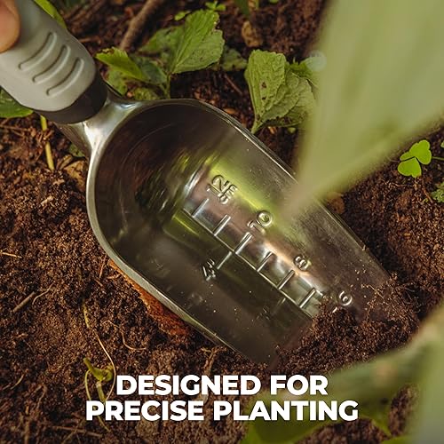 Miniatura 3 de Woodland Tools Trasplantador de jardín resistente, pala de mano estrecha de aluminio anodizado con marcas de profundidad y agarre ergonómico,