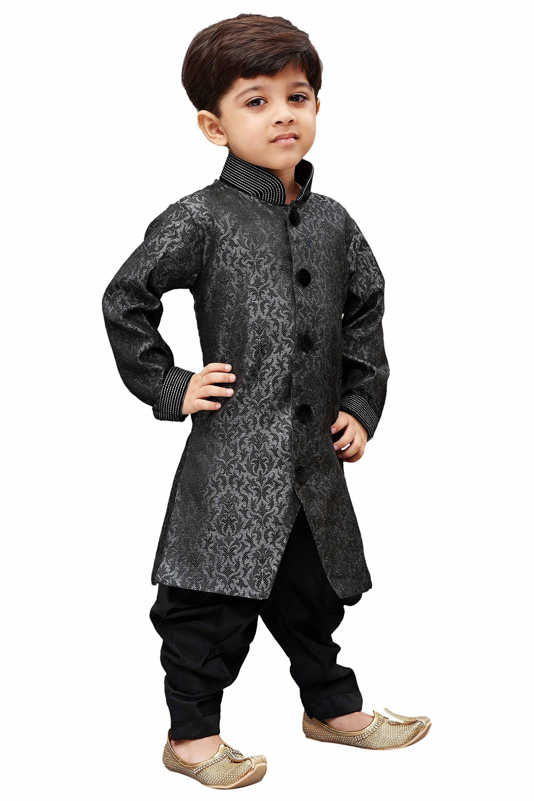 Jbn Creation Boys Silk Blend Grey Sherwani And Patiala Dhoti Set - Elegance Redefined For Kids | Indo Style Sherwani With Cowl Style Patiala Dhoti Pant Set_Vasbsw122_20