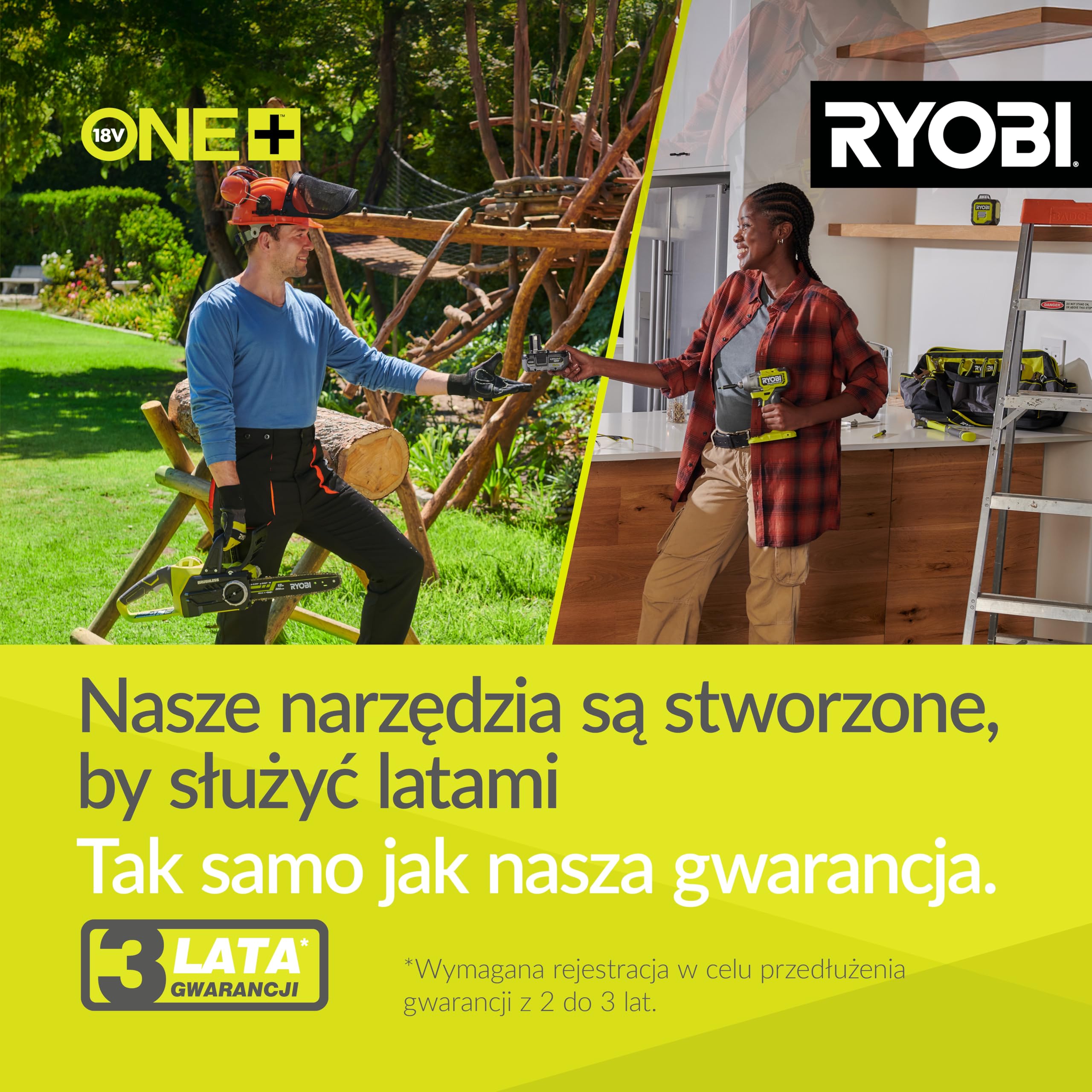 Ryobi Bezprzewodowa Kosiarka 18 V, OLM1833B, Szerokość Koszenia 33 cm, 5-Stopniowa Regulacja Wysokości Koszenia, od 25 mm do 65 mm, Kosz na Trawę 35 L, Wersja bez Akumulatora i Ładowarki