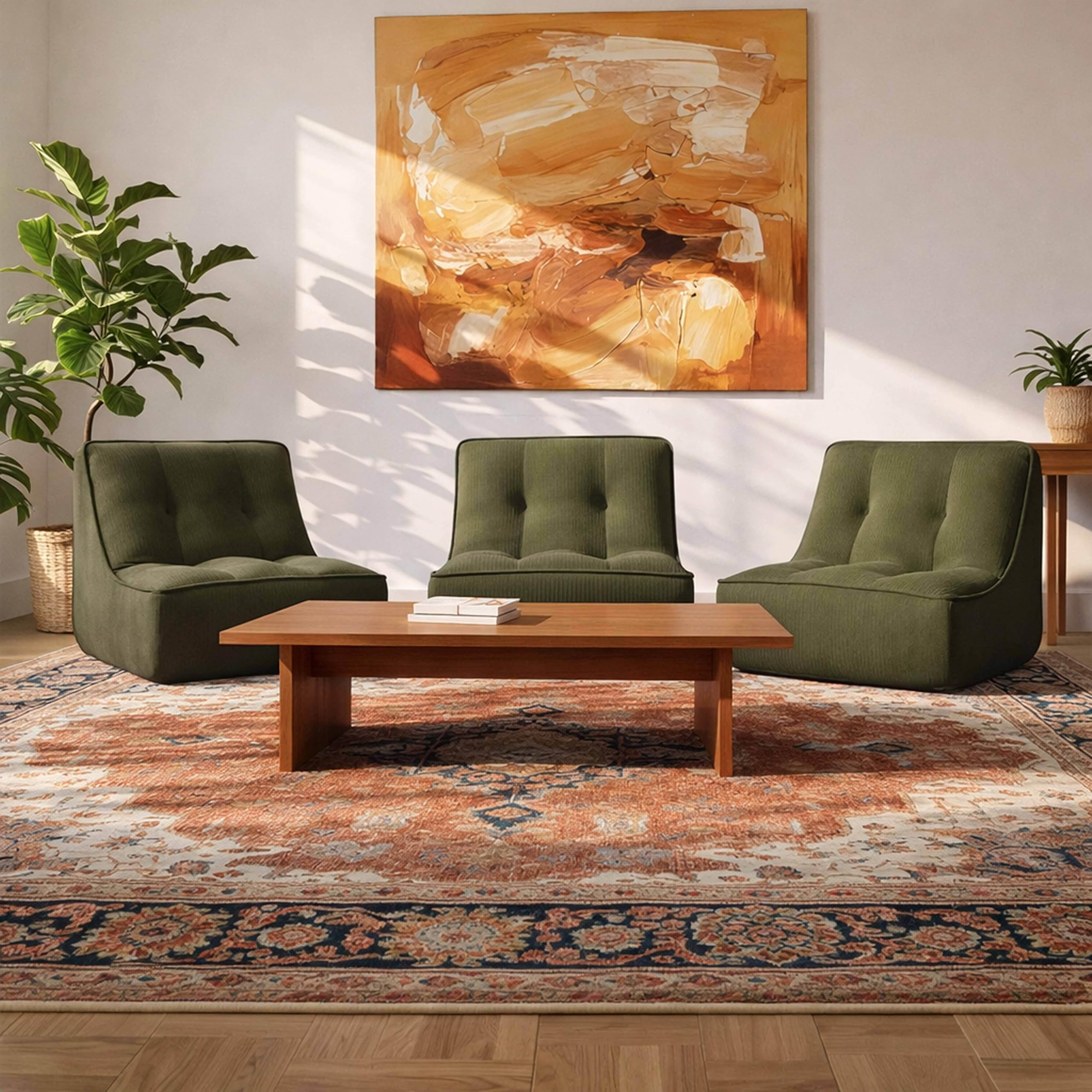 Lot de 3 fauteuils modulable en velours côtelé 240 x 90 x 70 cm vert - Lizy