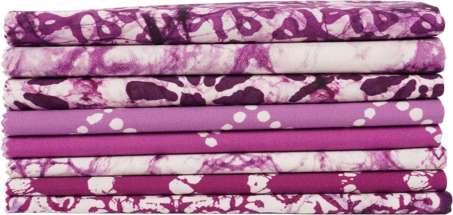 Soimoi 8 Pc Fat Quarter Bundle, Batik Print 18"x 22" DIY Patchwork- 100% Cotton Pre-Cut Quilting Fabric Purple