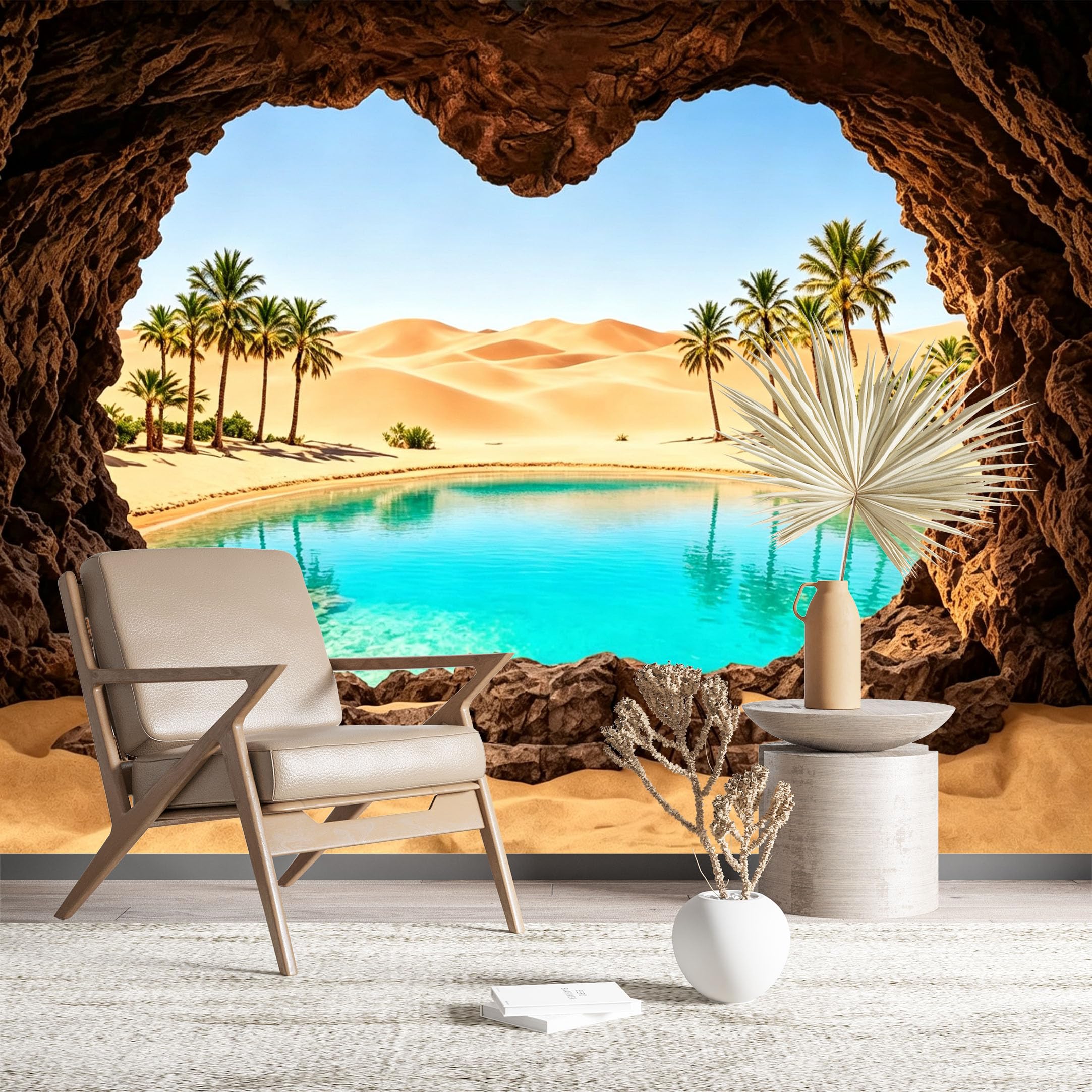 Custom Size Wall Murals Desert Oasis Through Heart Cave Wall Murals Nature Wallpaper Large Photo Wallpaper Self-Adhesive Removable Wallpaper