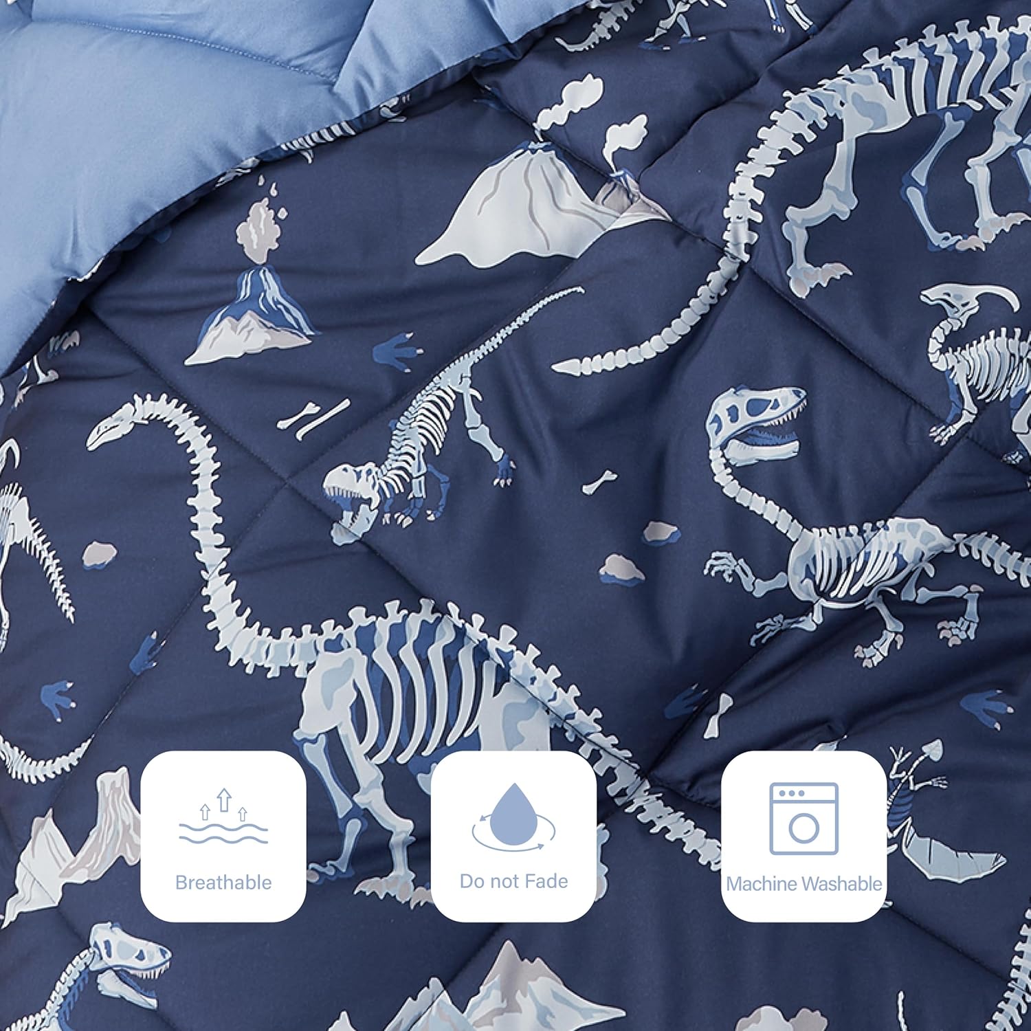 Blue Dinosaur Twin Comforter Set for Boys, 5 Pieces Kids Bedroom Bedding with Sheets and Pillowcase, Super Soft Lightweight for All Season, Machine Washable - Image 4
