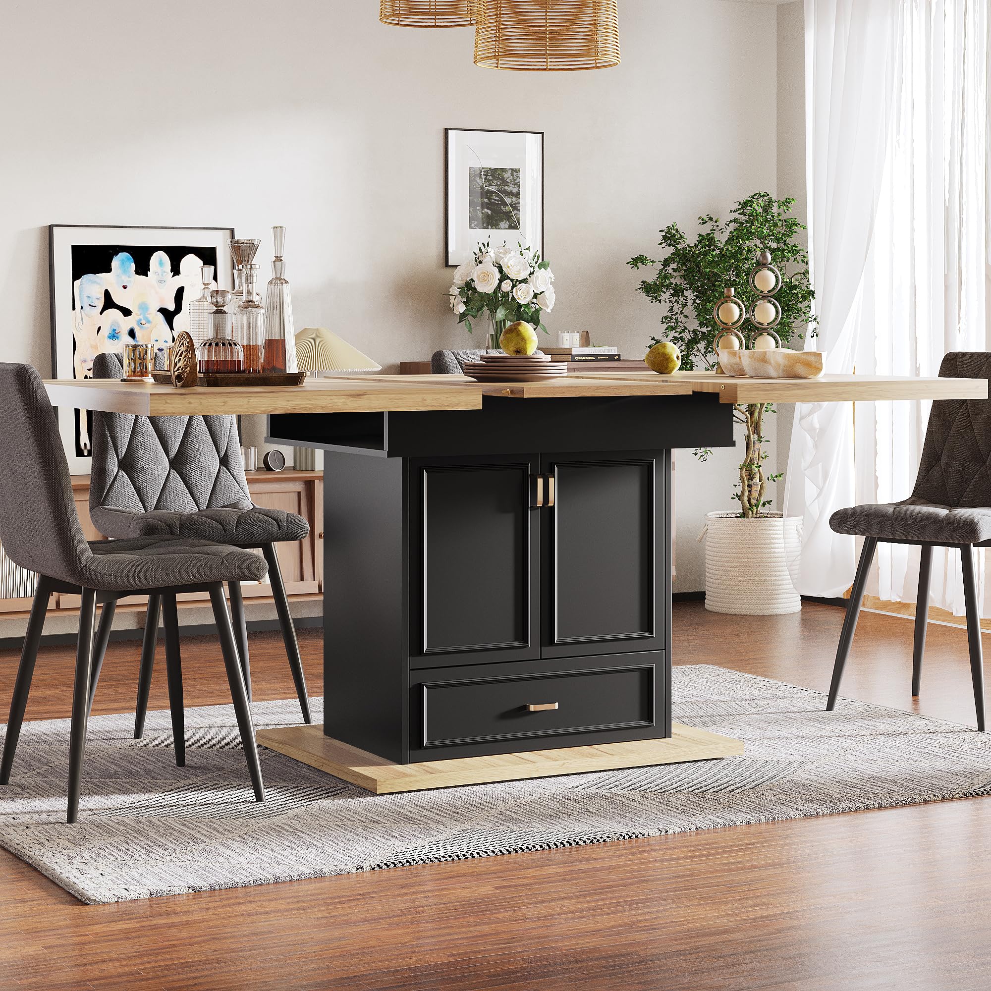 Jaxenor Extendable Dining Table 4-6 Seater, Wood+Black(No Chairs) — image 1