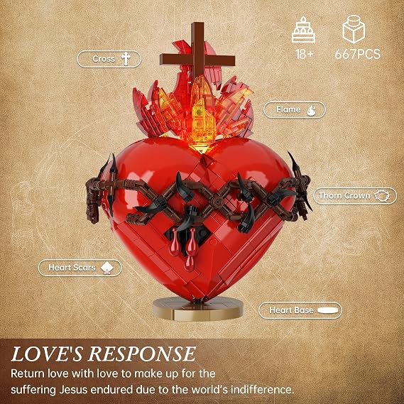Sacred Heart of Jesus Building Block Set, Sacred Heart Building Model, Compatible with Lego Jesus Toy Decoration for Prayer Room, Christian, Religious, Easter Gift for Adults Women (667 PCS)