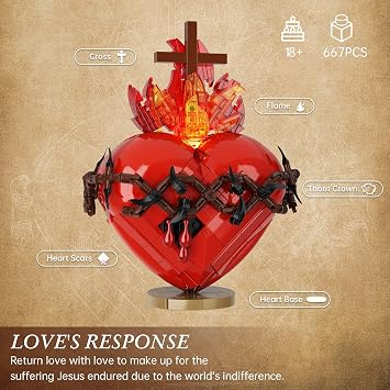 Sacred Heart of Jesus Building Block Set, Sacred Heart Building Model, Compatible with Lego Jesus Toy Decoration for Prayer Room, Christian, Religious, Easter Gift for Adults Women (667 PCS)