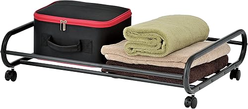 Miniatura 1 de MyGift Carrito de almacenamiento debajo de la cama de 24 pulgadas, organizador de almacenamiento de metal negro con ruedas giratorias, compartimento