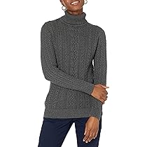 Amazon Essentials Maglione A Collo Alto Intrecciato con Screziatura (Taglie Forti Disponibili) Donna, Carbone Puntinato, M