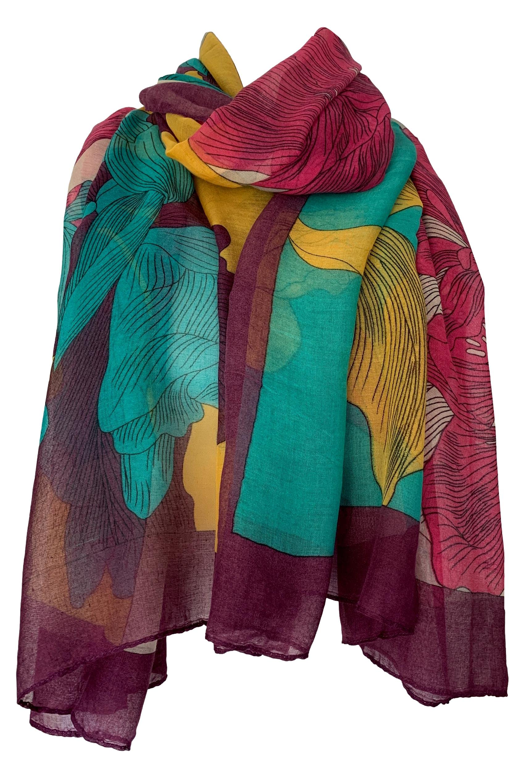 Purple Possum® Multicoloured Scarf Ladies Floral Mustard Cerise Pink Purple Green Large Wrap Shawl